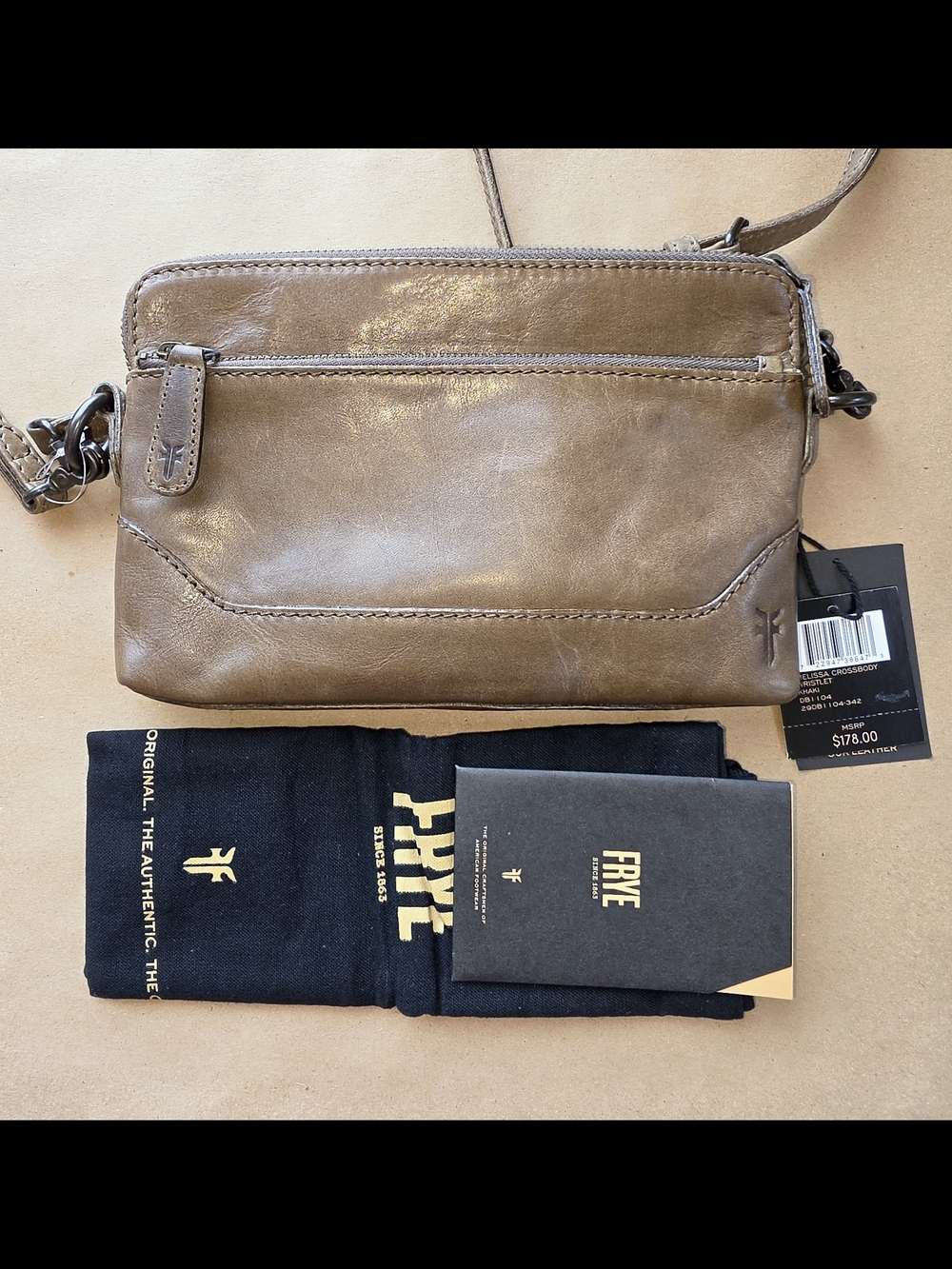 FRYE Melissa Crossbody Wristlet Leather Bag Khaki Brown